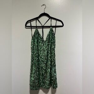 Lulu's Black and Green Sequin Dress